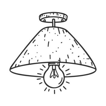 Simple sketch of pendant light fixture with bare bulb and textured shade vector