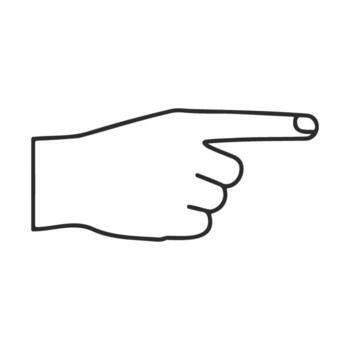 Outline of hand pointing right with index finger gesture on white background vector