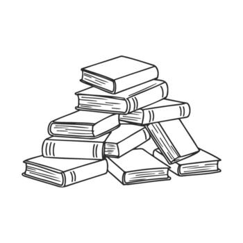 Stack of sketched books in pyramid formation on white background vector