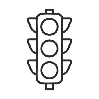 Outline of traffic light with three circular signals on white background vector