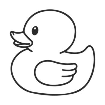 Rubber duck outline drawing with simple black lines on white background vector
