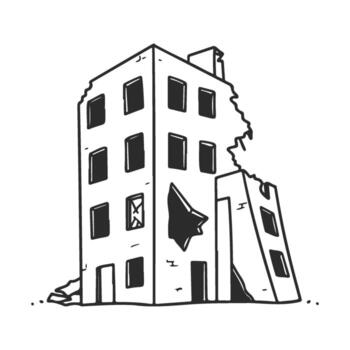 Abandoned crumbling building illustration with broken windows and structural damage vector