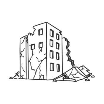 Hand drawnsketch of crumbling building with debris vector