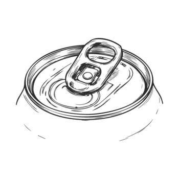 Black and white line drawing of a soda can with open tab vector