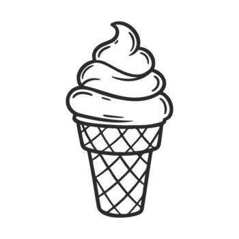 Hand drawnoutline of a soft serve ice cream cone with waffle pattern vector
