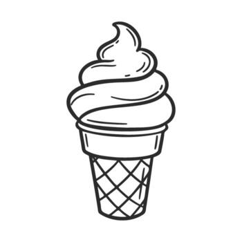 Line art of a soft serve ice cream in cone with swirling top vector