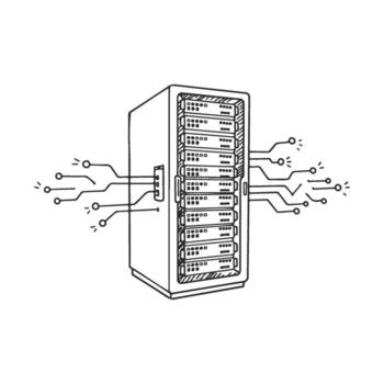 Hand drawnserver rack with circuit connections in monochrome design vector
