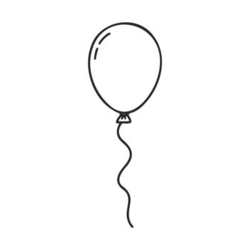 Simple black and white balloon drawing with curved string on white background vector