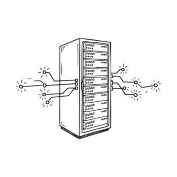 Abstract sketch of a server rack with circuit connections vector