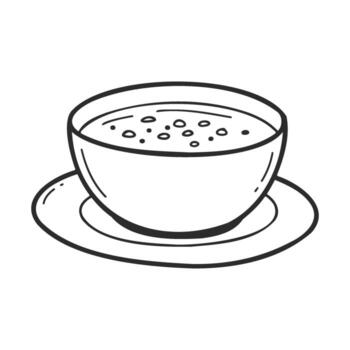 Hand drawnbowl of soup on a plate with dots and minimalist style vector