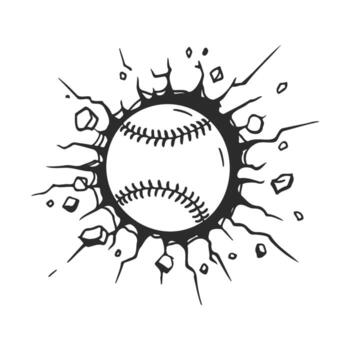 Baseball crashing through wall with dynamic explosive effect vector