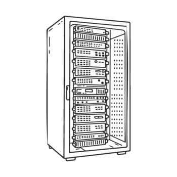 Illustration of data center server rack with multiple hardware units vector
