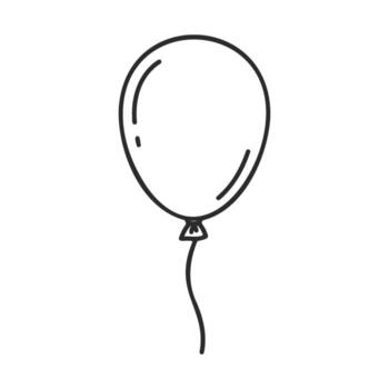 Simple black and white line drawing of a helium balloon with string vector