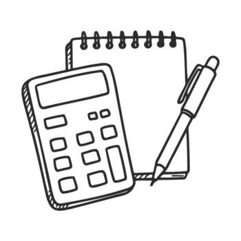 bosquejo de calculadora con bloc y bolígrafo en blanco antecedentes vector