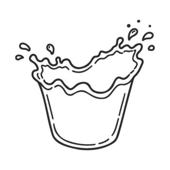 Line drawing of a splashing water bucket with dynamic motion and fluid movement vector
