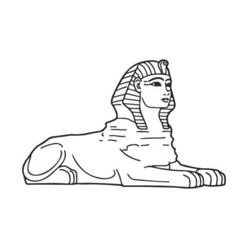 Outline of an egyptian sphinx with hieroglyphic style vector