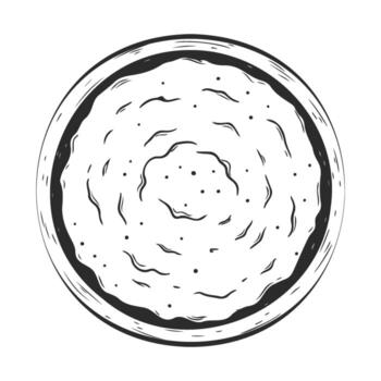 Top view of a round pizza crust with rippled edges and speckled texture vector