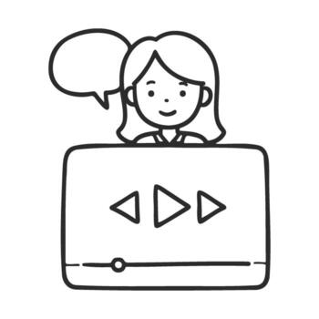 Cartoon female character hosting online tutorial with speech bubble vector