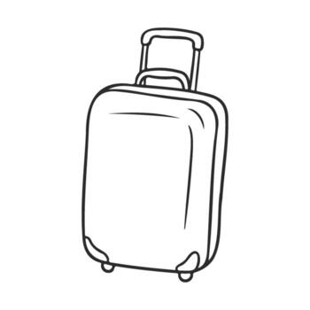 Minimalist black and white rolling suitcase sketch with telescopic handle vector