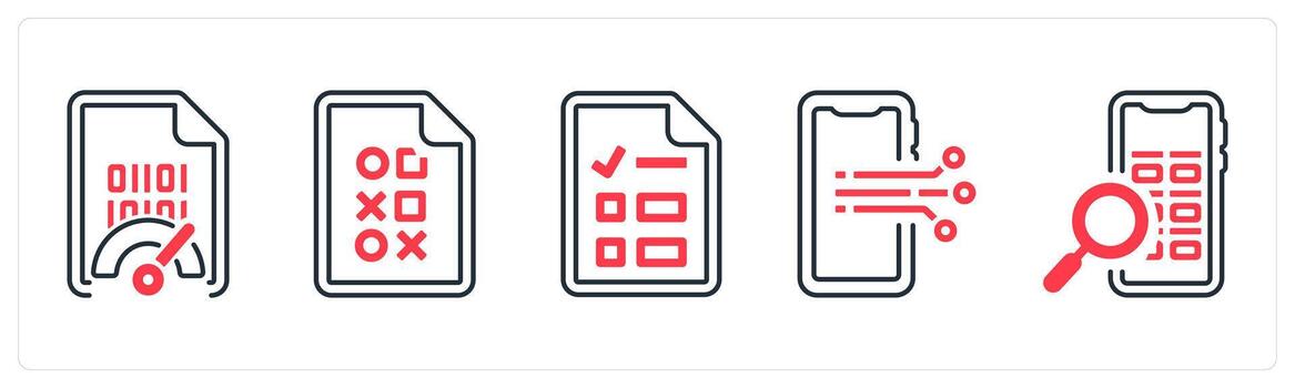 un conjunto de 5 5 mezcla íconos como velocímetro, grande datos, base de datos en rojo color vector