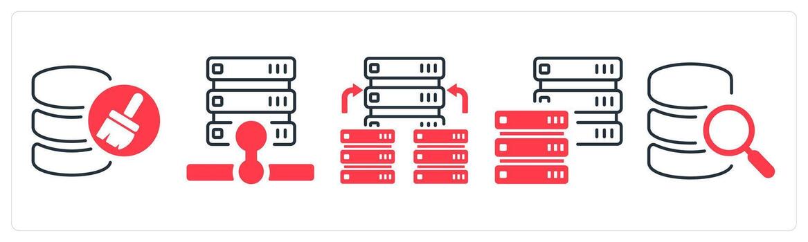 A set of 5 mix icons as server maintenance, database server, hosting server in red color vector