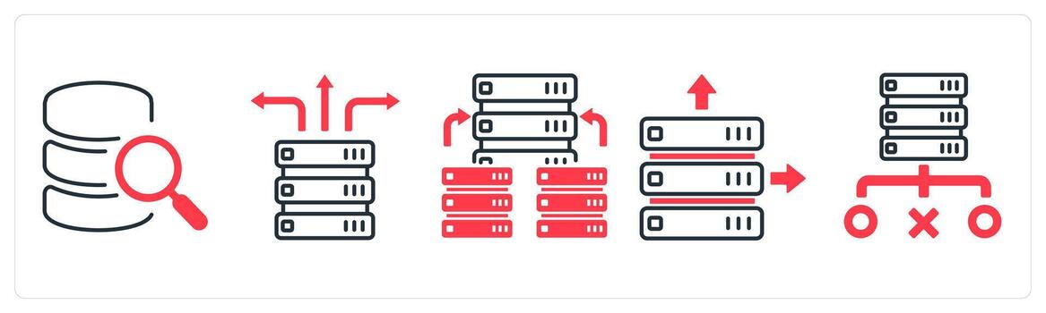 A set of 5 mix icons as audit, server connectivity, hosting server in red color vector