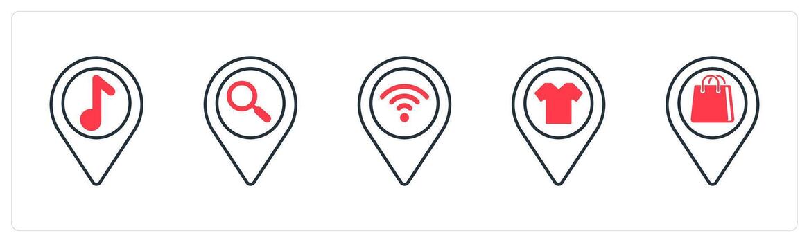 A set of 5 mix icons as audio, search, wifi in red color vector