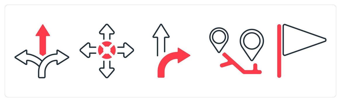 A set of 5 mix icons as pathway, arrow direction, path in red color vector