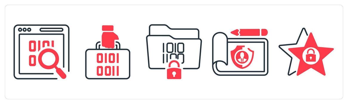 un conjunto de 5 5 mezcla íconos como programación, protegido documento, datos proteccion en rojo color vector