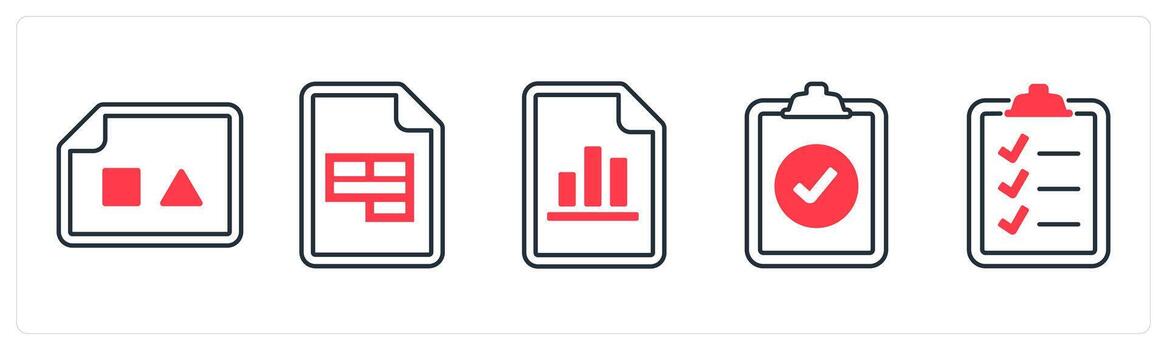 un conjunto de 5 5 mezcla íconos como imagen documento, sobresalir documento, gráfico documento en rojo color vector