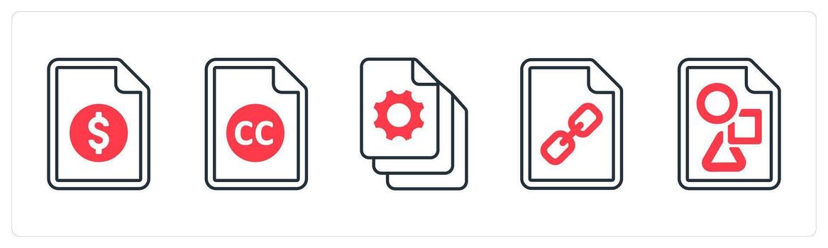 A set of 5 mix icons as invoice, license, optimization in red color vector