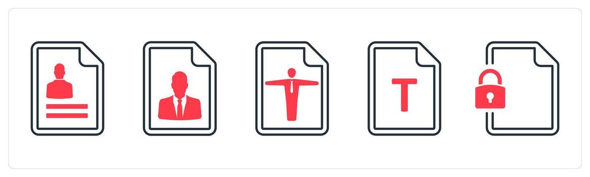 A set of 5 mix icons as user details, resume, account in red color vector