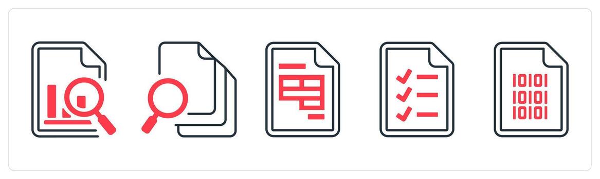 un conjunto de 5 5 mezcla íconos como datos buscar, buscar documento, sobresalir en rojo color vector