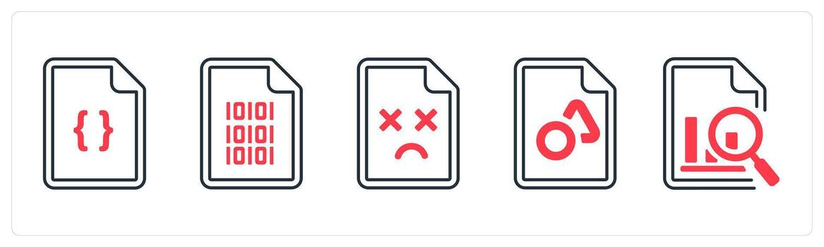un conjunto de 5 5 mezcla íconos como programación, desaparecido página, estrategia en rojo color vector