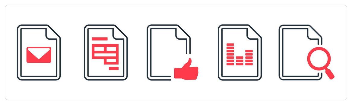 A set of 5 mix icons as mail, excel, approved in red color vector