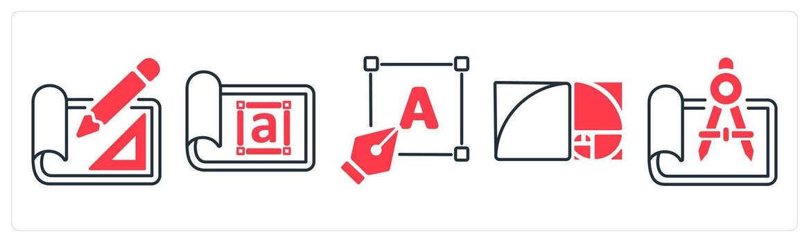 A set of 5 mix icons as layout design, style, designing in red color vector