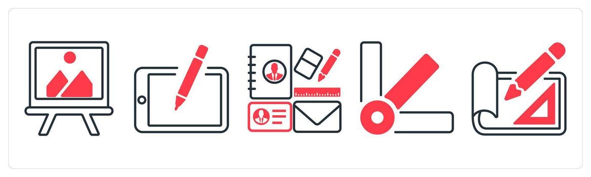 A set of 5 mix icons as painting, sketch, design kit in red color vector