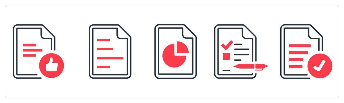 A set of 5 mix icons as approved document, content document in red color vector