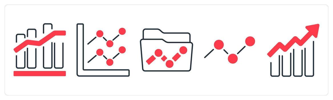 A set of 5 mix icons as graph, diagram, diagram folder in red color vector