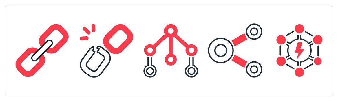 A set of 5 mix icons as link, connection, share in red color vector