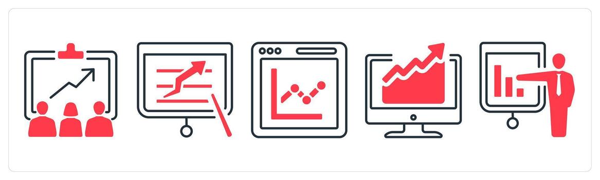 un conjunto de 5 5 mezcla íconos como crecimiento, grafico, ventas grafico en rojo color vector