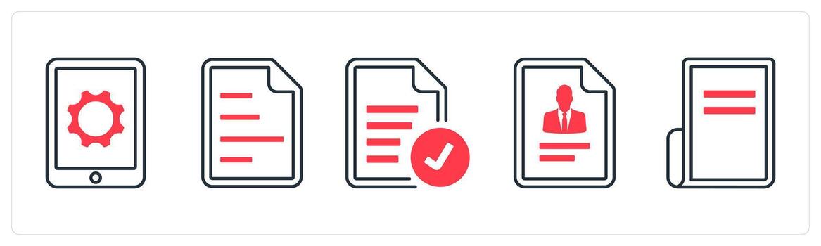 A set of 5 mix icons as seo, content document, approved content in red color vector