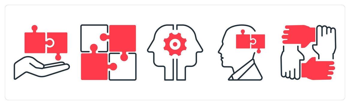 un conjunto de 5 5 mezcla íconos como gestión, rompecabezas, colaboración en rojo color vector