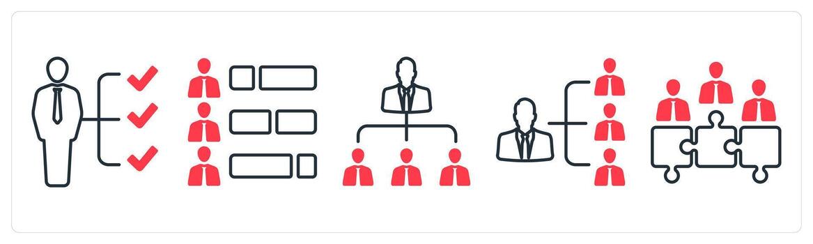 A set of 5 mix icons as skills, ability, hierarchy in red color vector