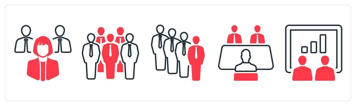 A set of 5 mix icons as manager, team, consultant in red color vector