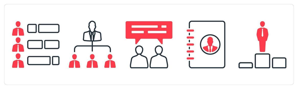 un conjunto de 5 5 mezcla íconos como capacidad, jerarquía, formación en rojo color vector