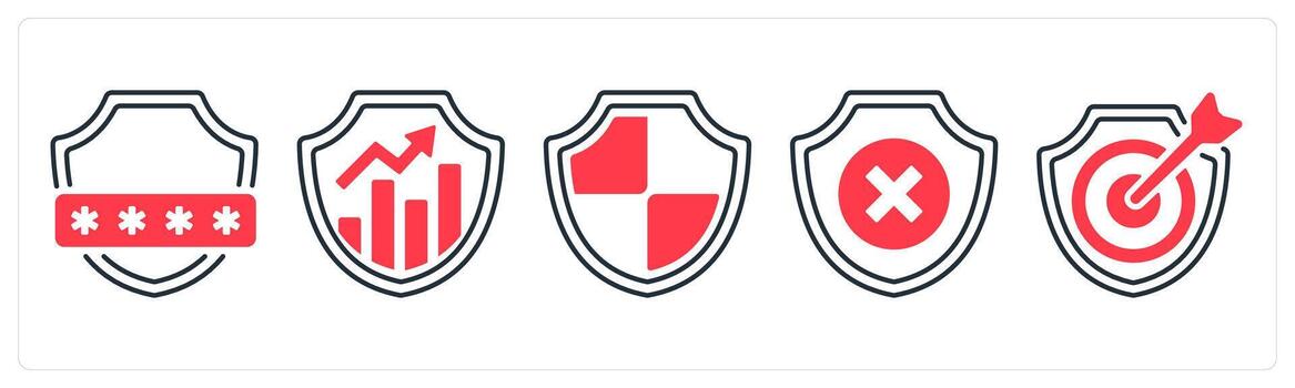 A set of 5 mix icons as password, analytics, protection in red color vector
