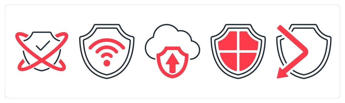 A set of 5 mix icons as guard, secured wifi, cloud security in red color vector