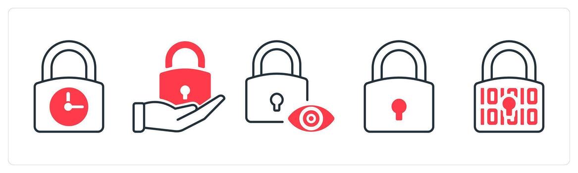 A set of 5 mix icons as security period, privacy, lock in red color vector