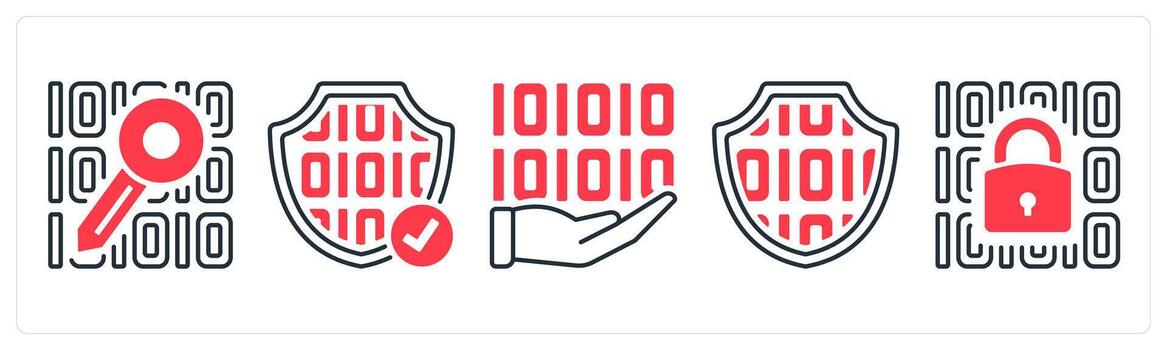 A set of 5 mix icons as data, data privacy, programming in red color vector